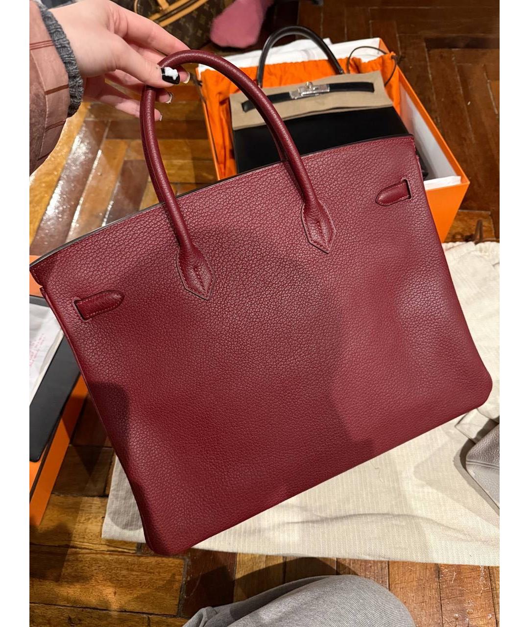 HERMES Бордовая кожаная сумка с короткими ручками, фото 4
