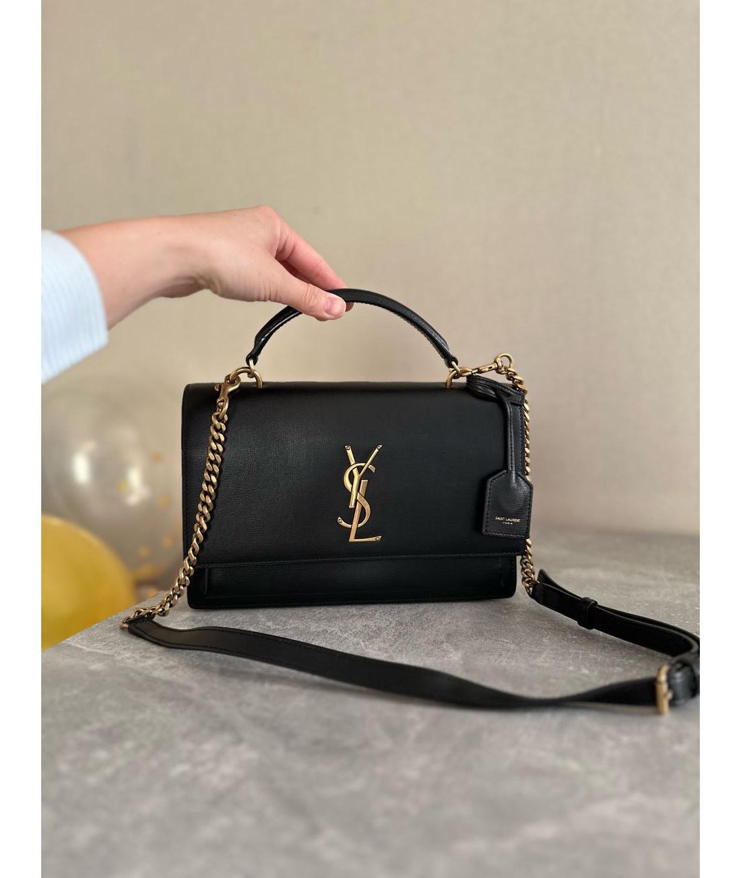 SAINT LAURENT Черная кожаная сумка через плечо, фото 3