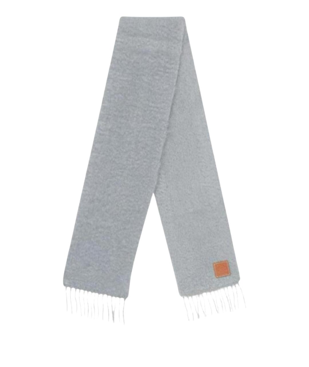 LOEWE Серый шерстяной шарф, фото 1