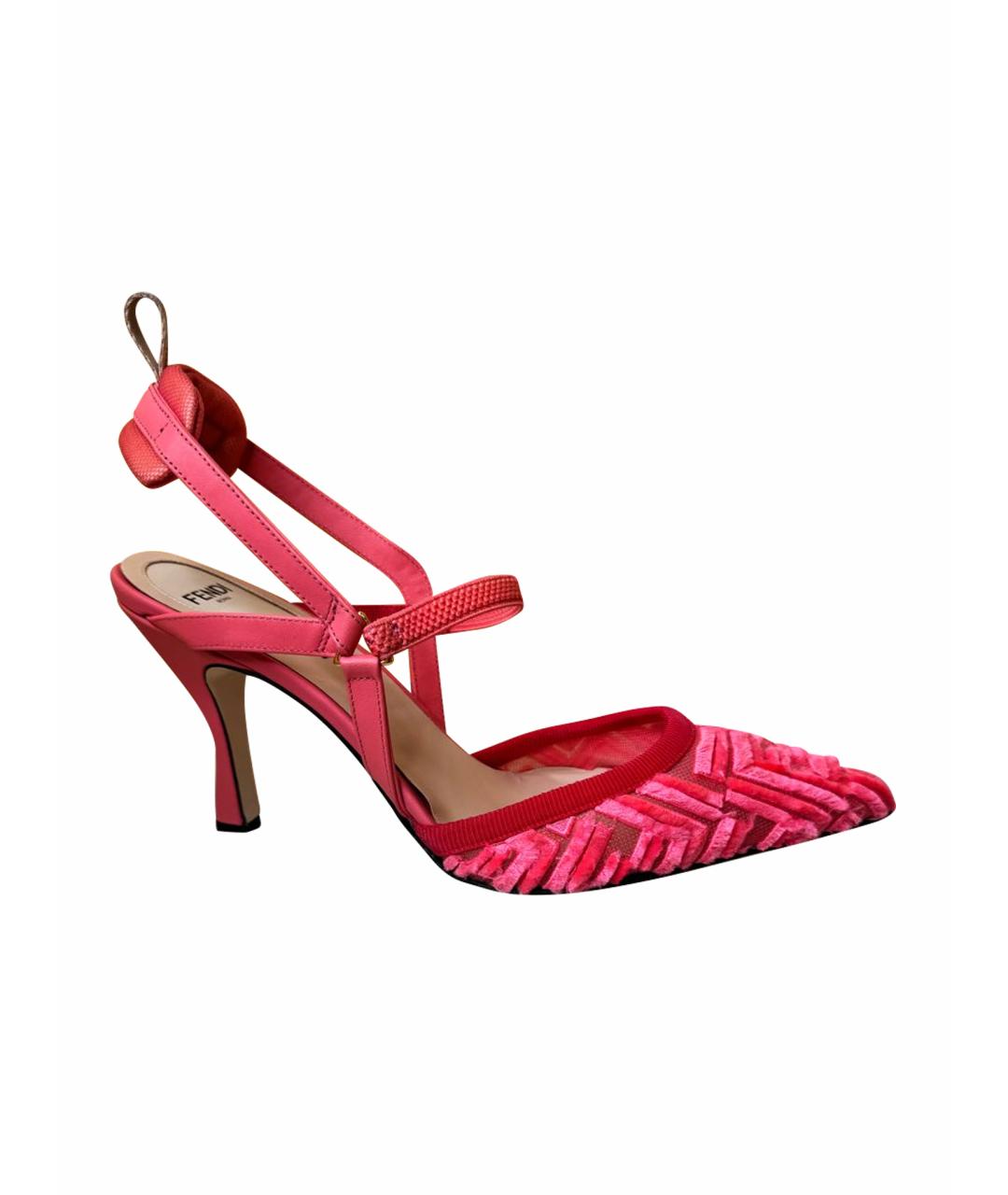 FENDI Розовые текстильные босоножки, фото 1