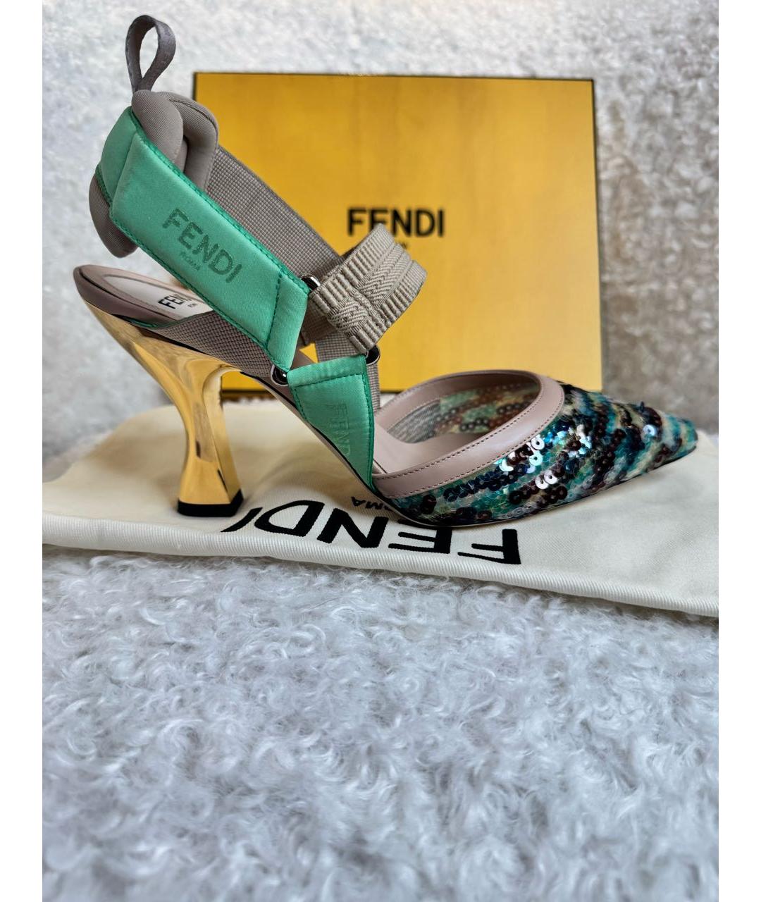 FENDI Зеленые текстильные туфли, фото 6