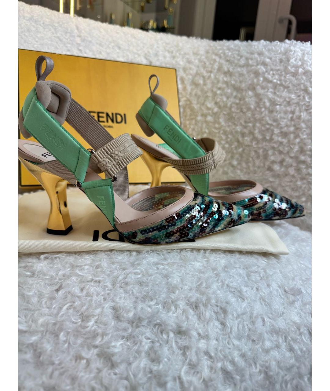 FENDI Зеленые текстильные туфли, фото 5