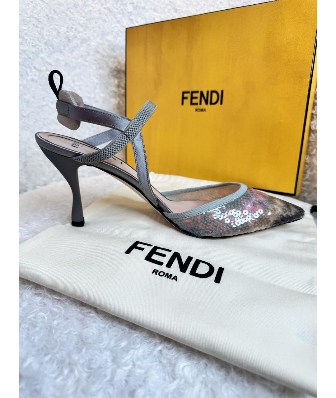FENDI Серые текстильные туфли, фото 6