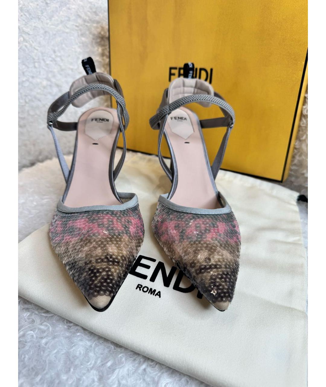 FENDI Серые текстильные туфли, фото 2