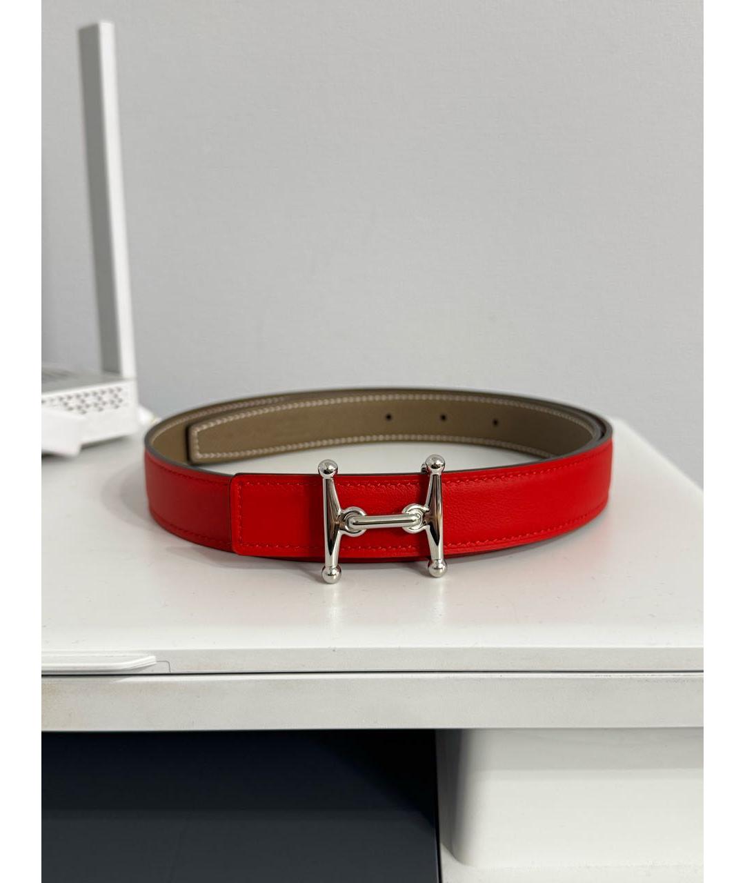 HERMES Красный кожаный ремень, фото 5