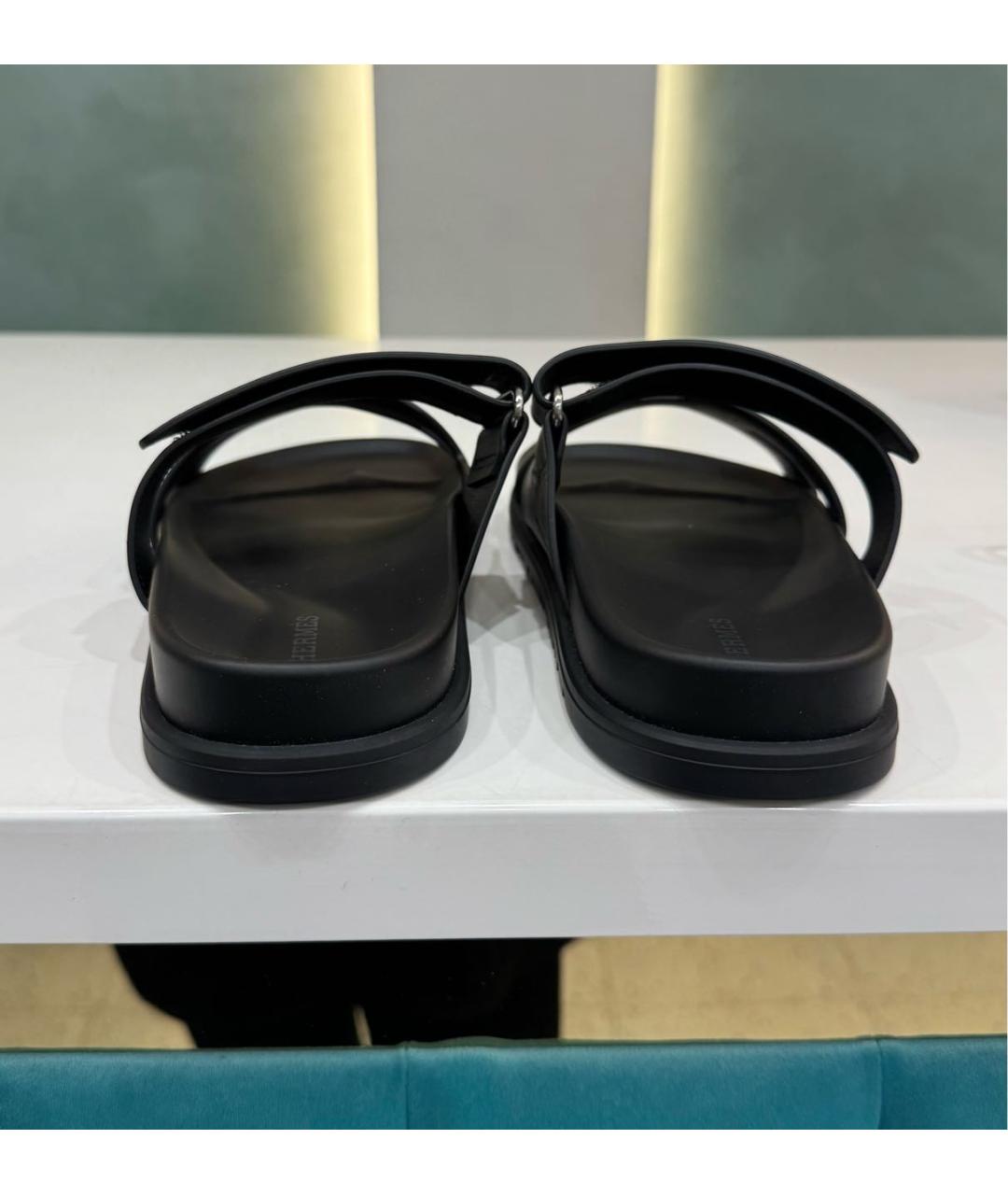 HERMES Черные кожаные шлепанцы, фото 3