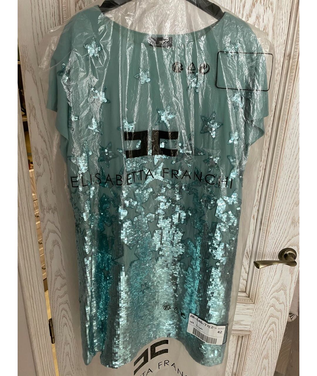 ELISABETTA FRANCHI Бирюзовое полиэстеровое повседневное платье, фото 5