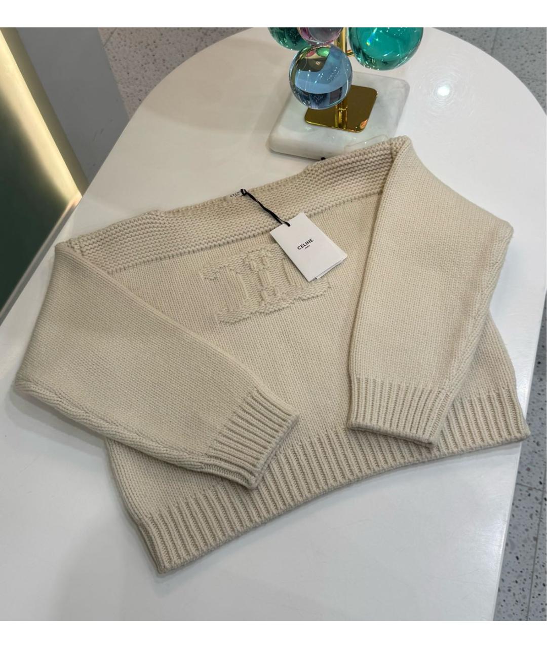 CELINE Бежевый шерстяной джемпер / свитер, фото 6