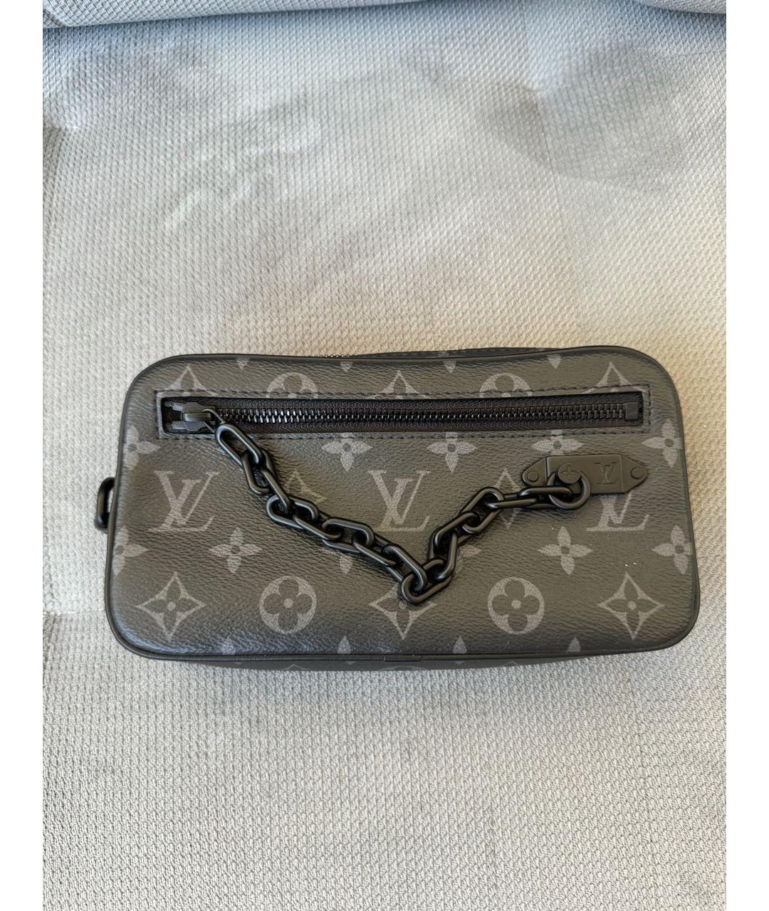 LOUIS VUITTON Серая кожаная барсетка, фото 9