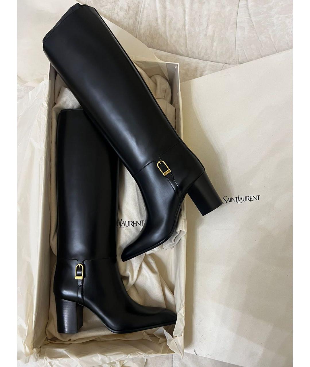 SAINT LAURENT Черные кожаные сапоги, фото 6