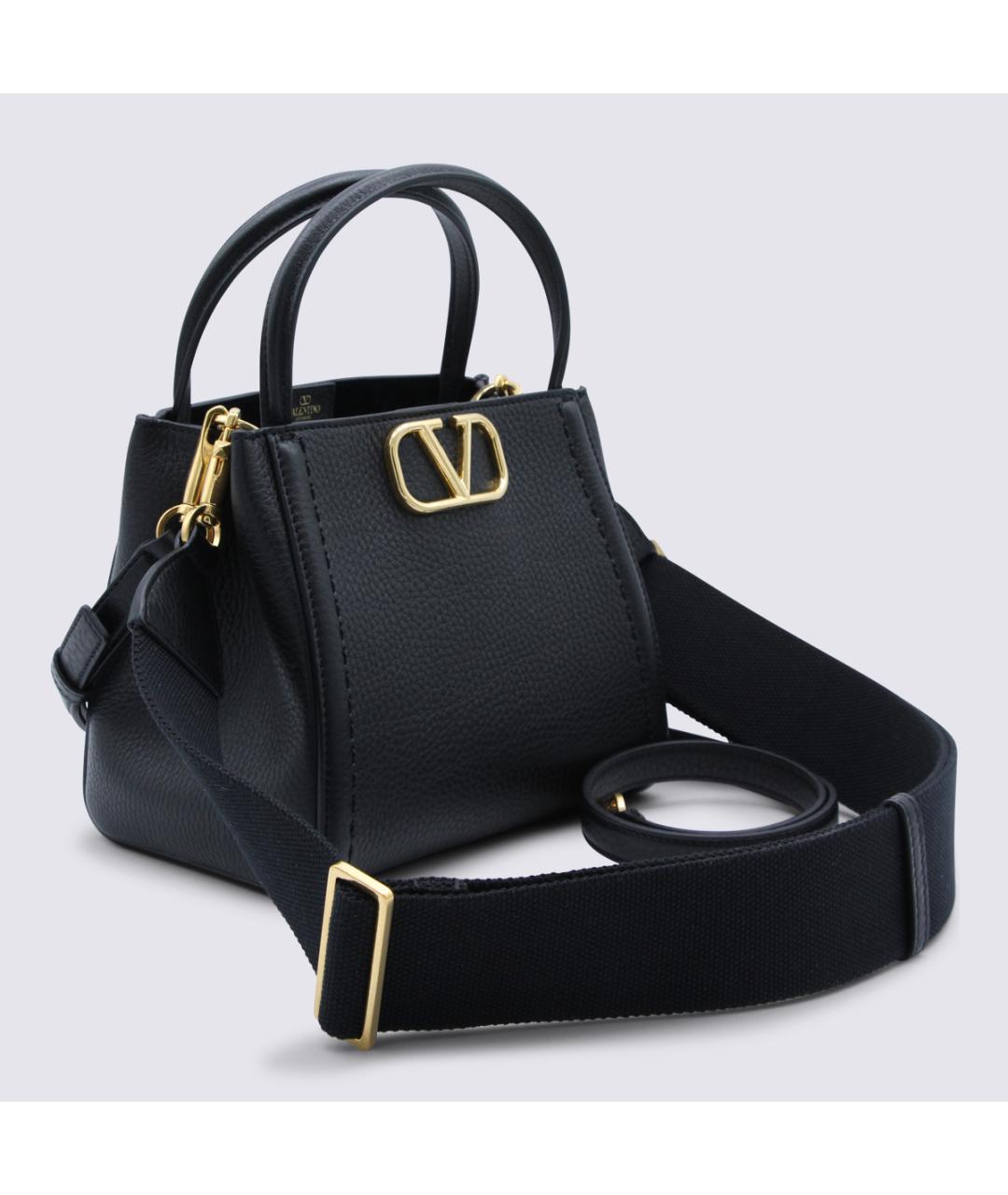 VALENTINO Черная кожаная сумка тоут, фото 2