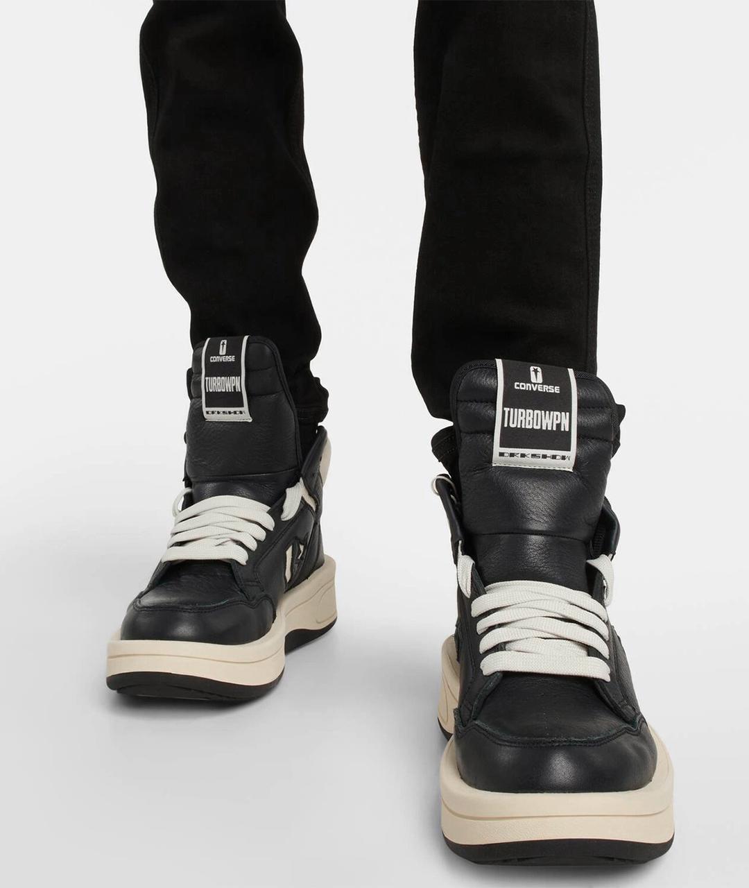 RICK OWENS Черные кожаные высокие кроссовки / кеды, фото 6