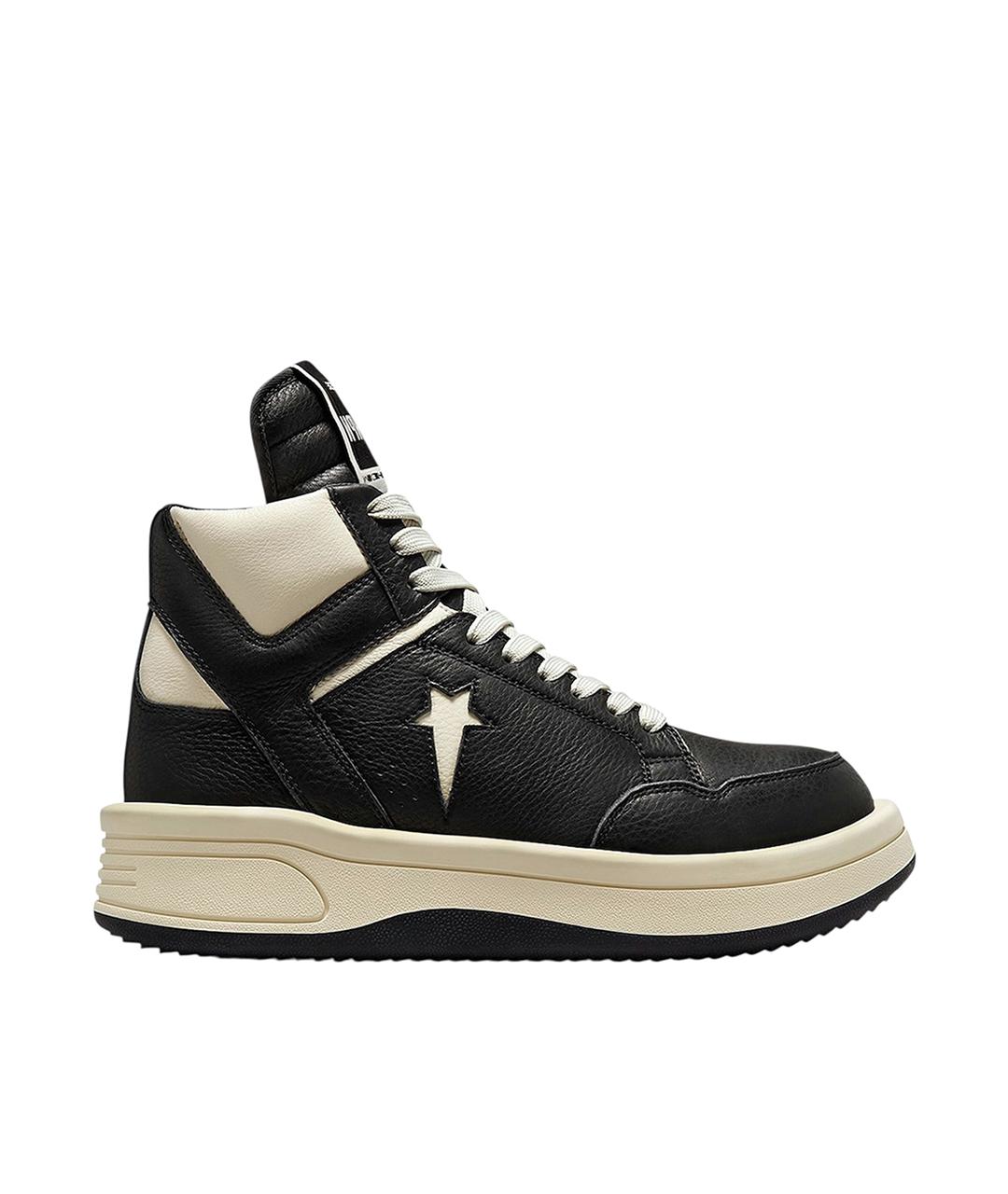 RICK OWENS Черные кожаные высокие кроссовки / кеды, фото 9