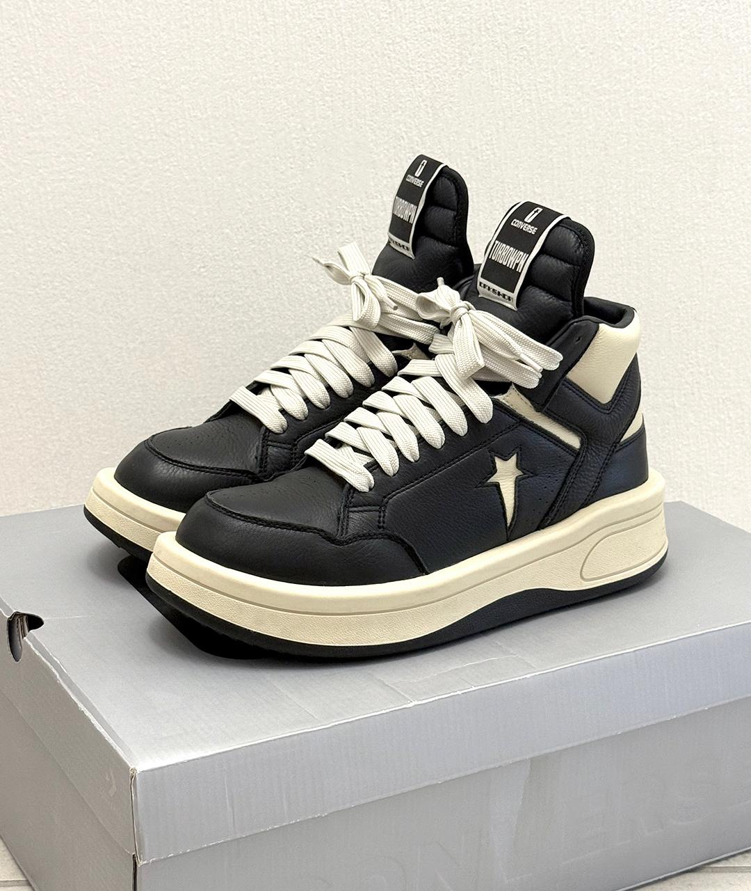 RICK OWENS Черные кожаные высокие кроссовки / кеды, фото 2