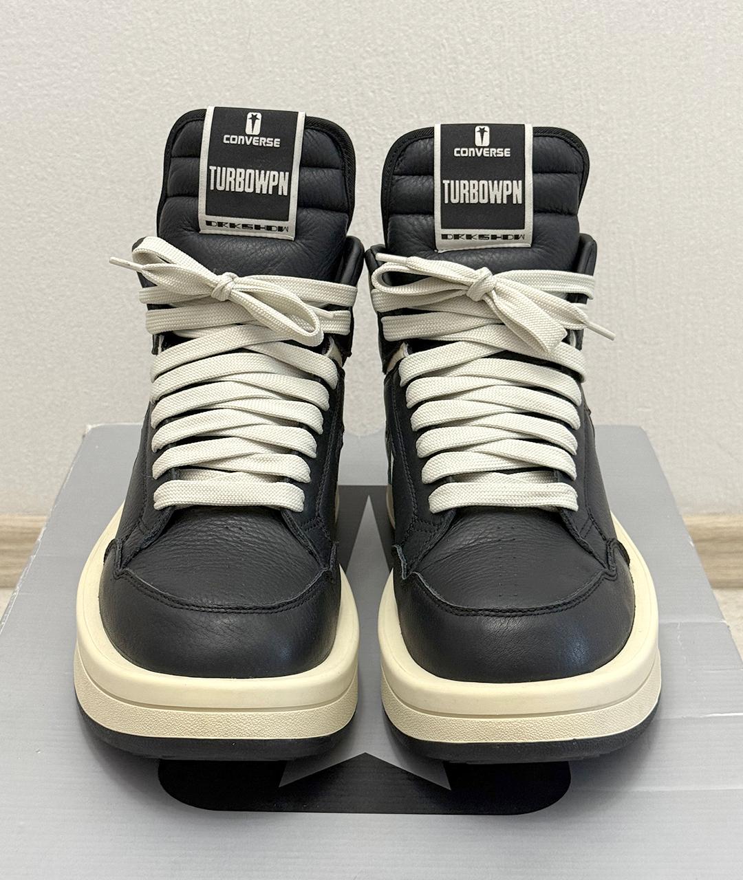 RICK OWENS Черные кожаные высокие кроссовки / кеды, фото 3