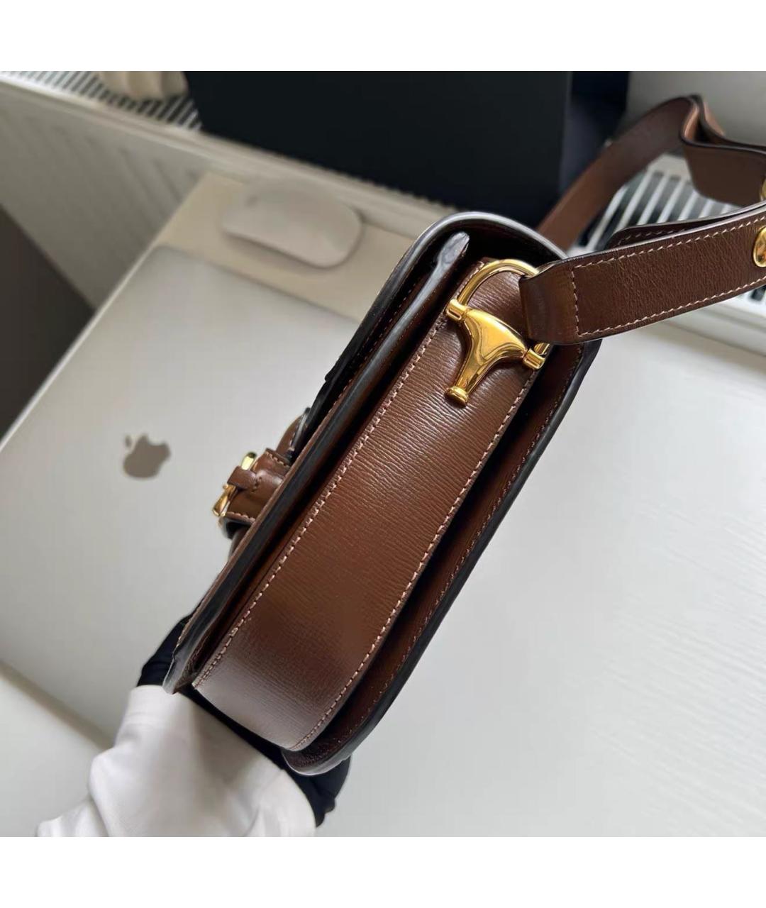 GUCCI Коричневая кожаная сумка через плечо, фото 5