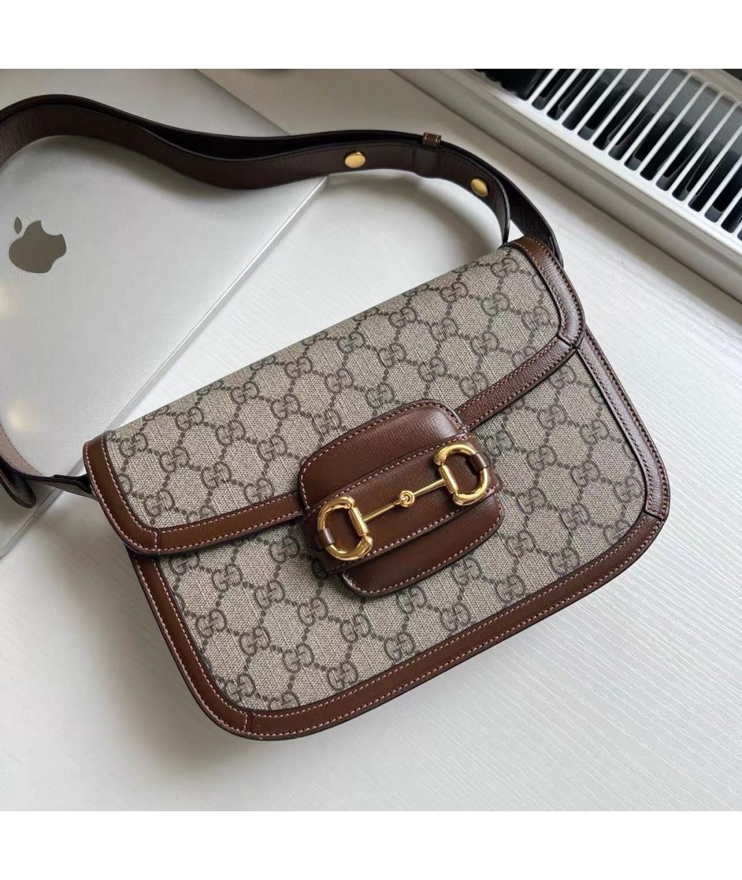 GUCCI Коричневая кожаная сумка через плечо, фото 9