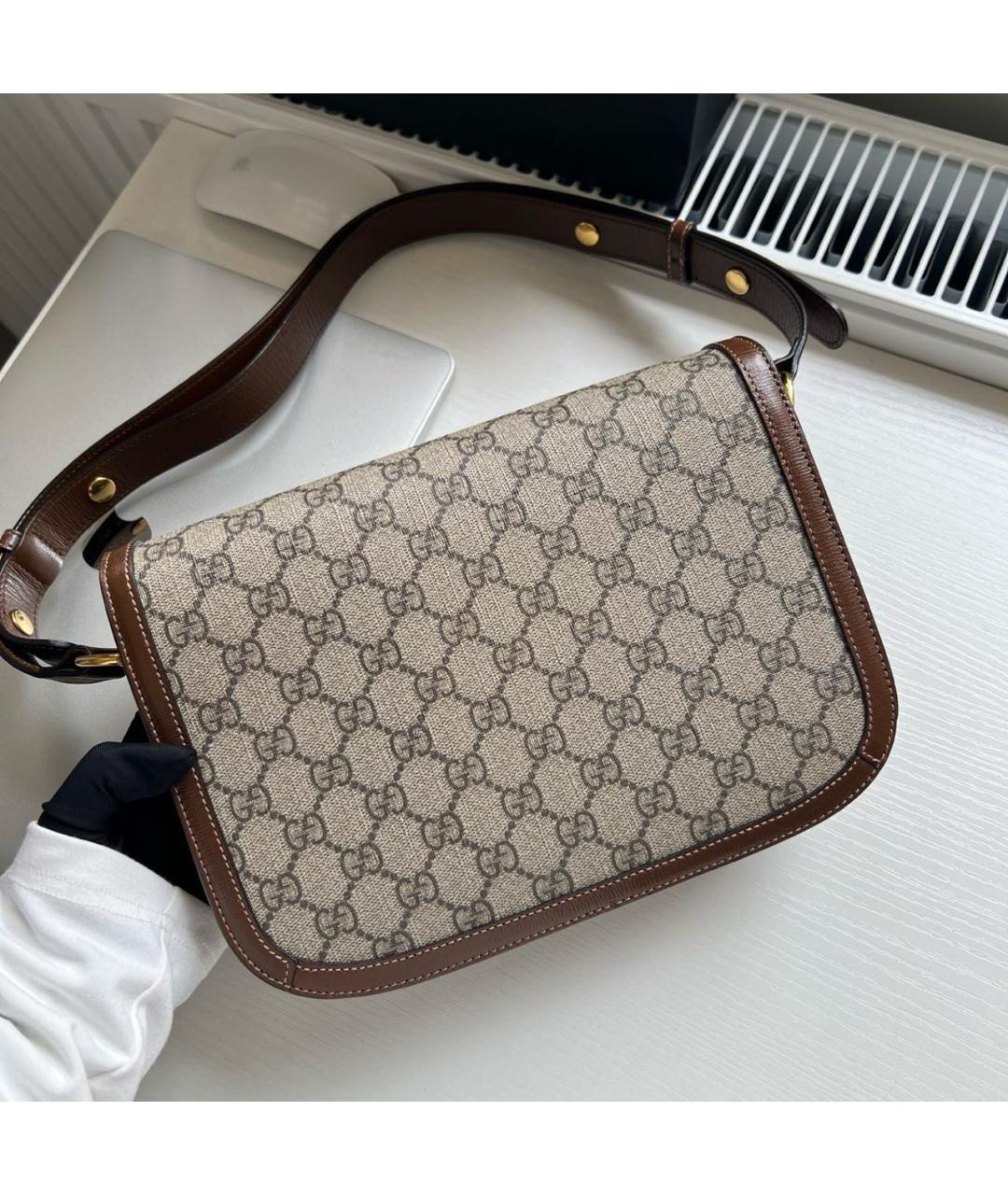 GUCCI Коричневая кожаная сумка через плечо, фото 4