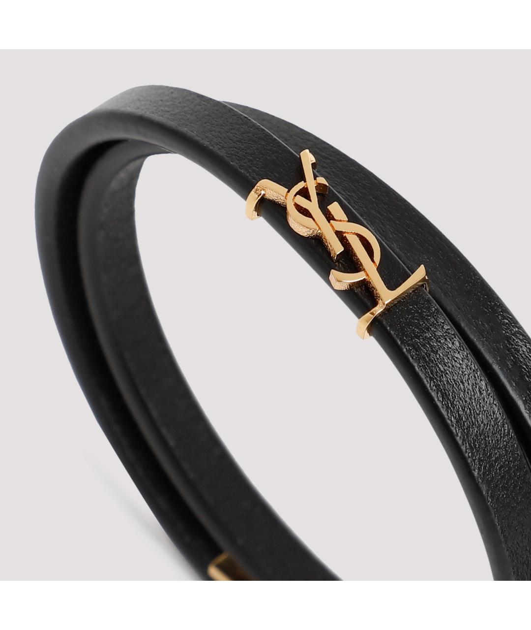 SAINT LAURENT Черный кожаный браслет, фото 5