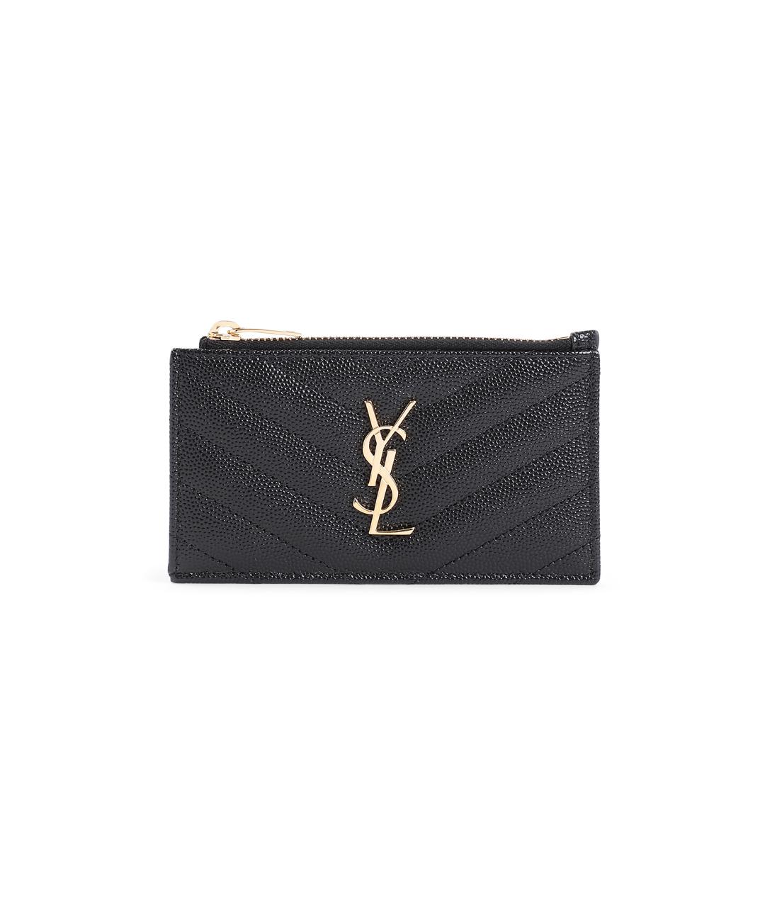 SAINT LAURENT Черный кожаный кардхолдер, фото 1