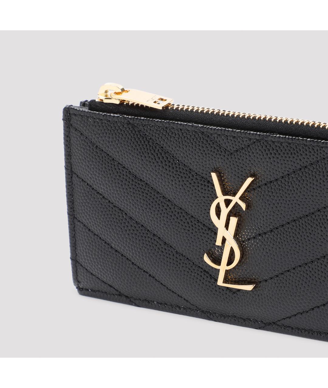 SAINT LAURENT Черный кожаный кардхолдер, фото 4