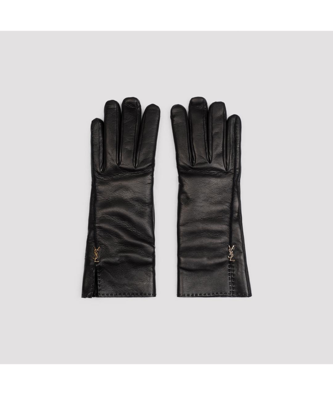 SAINT LAURENT Черные кожаные перчатки, фото 2