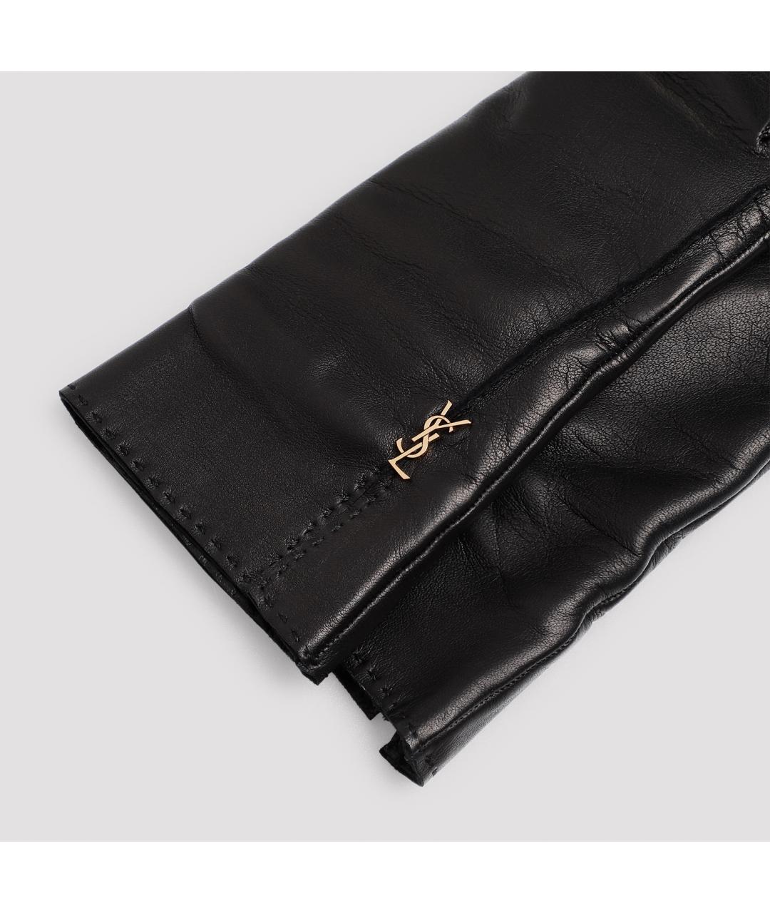 SAINT LAURENT Черные кожаные перчатки, фото 5