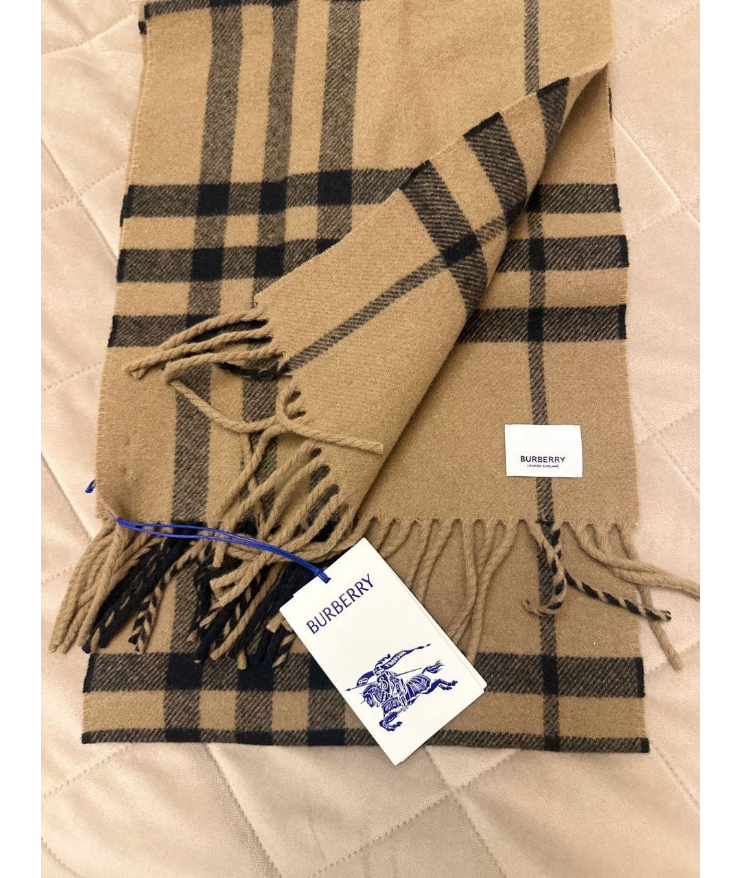 BURBERRY Бежевый шерстяной шарф, фото 4
