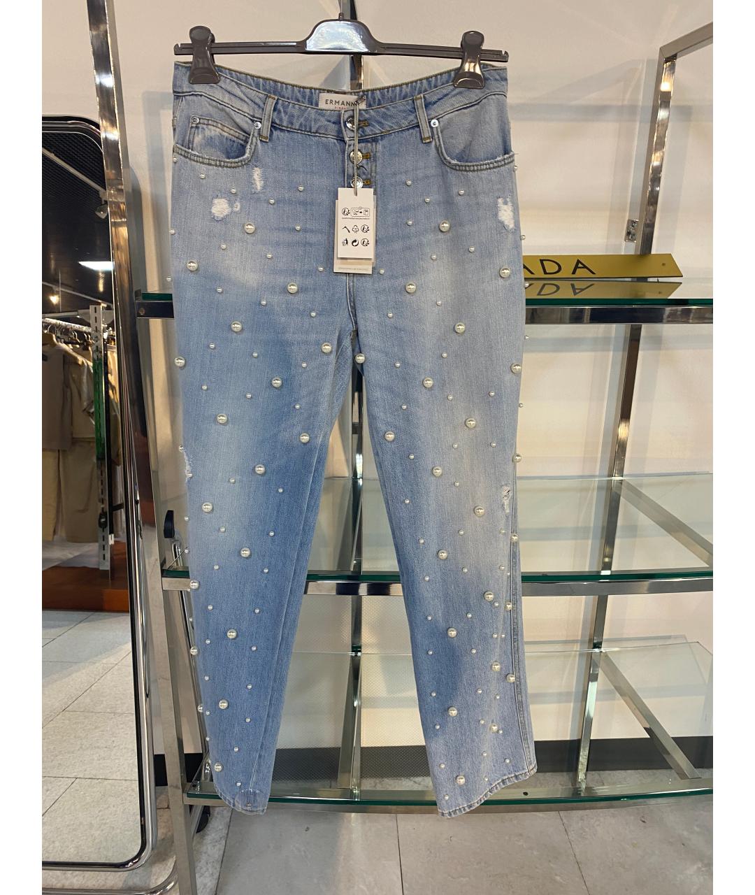 ERMANNO FIRENZE Голубые хлопковые прямые джинсы, фото 2