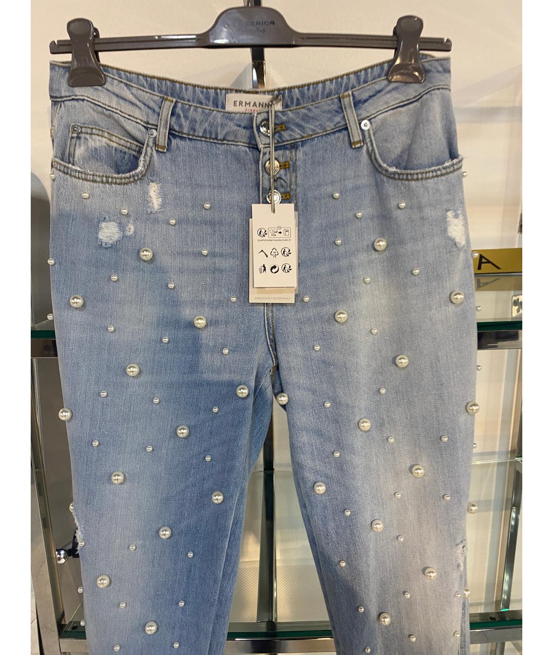 ERMANNO FIRENZE Голубые хлопковые прямые джинсы, фото 3