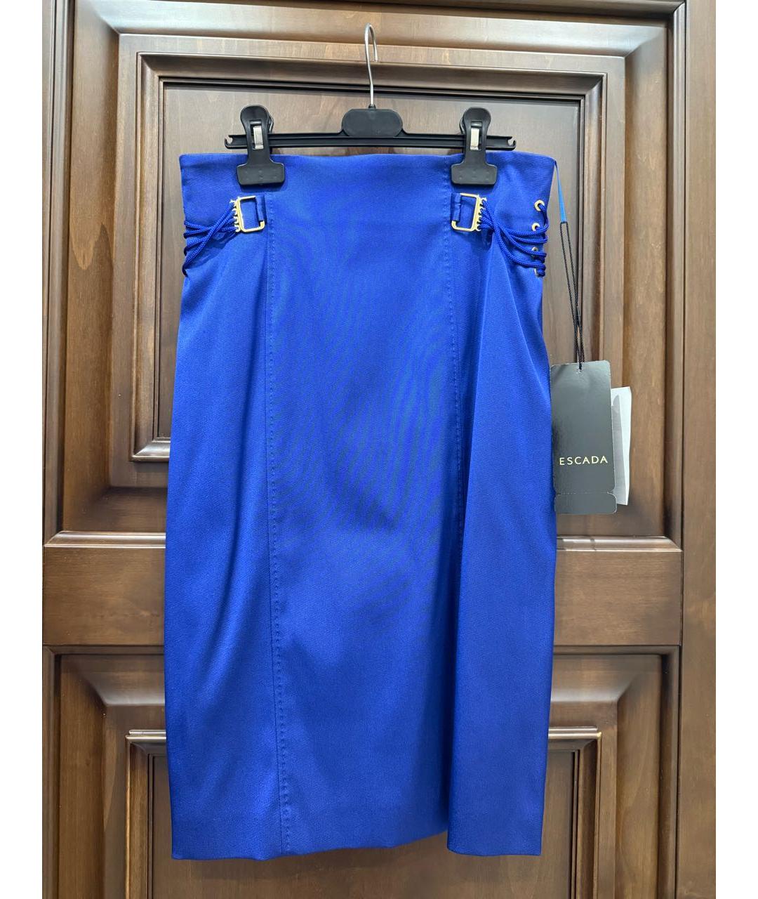ESCADA Синяя шелковая юбка миди, фото 9