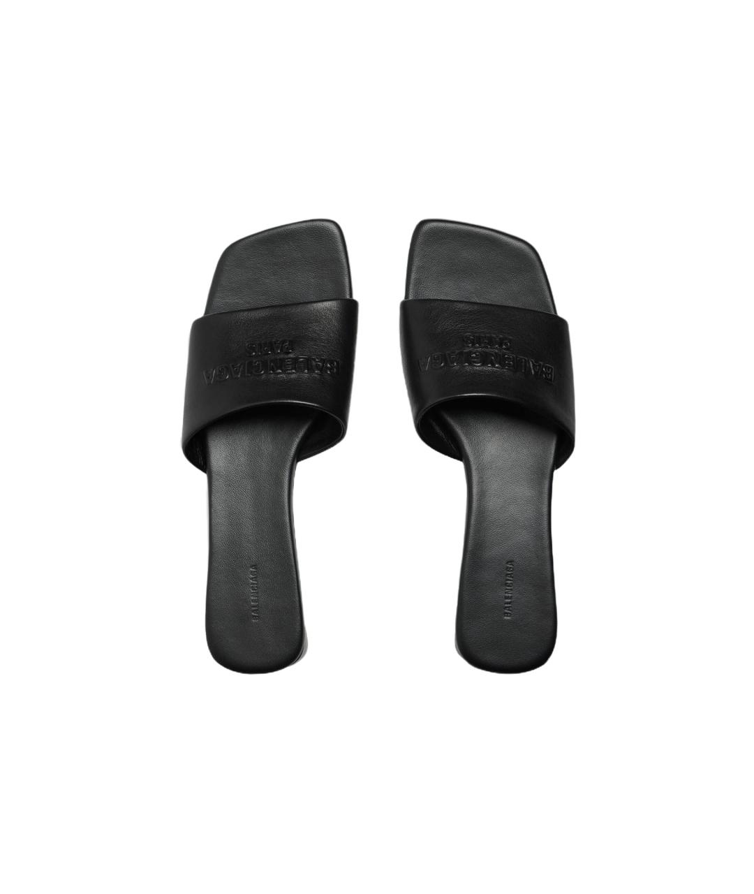 BALENCIAGA Черные кожаные шлепанцы, фото 4
