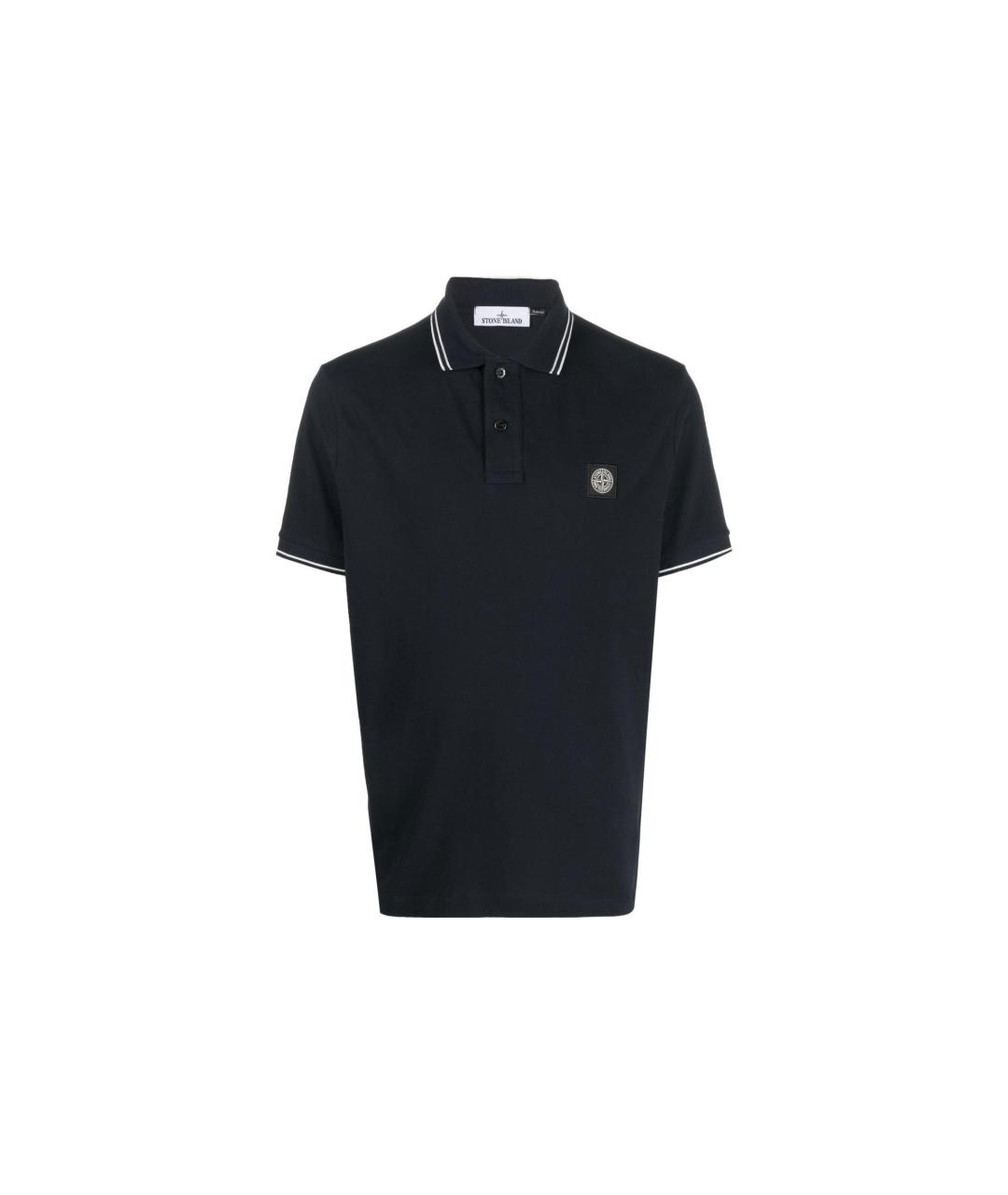 STONE ISLAND Темно-синее хлопковое поло с коротким рукавом, фото 1