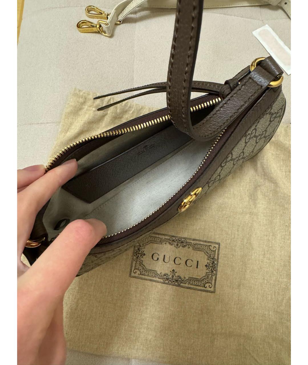 GUCCI Бежевая кожаная сумка с короткими ручками, фото 7