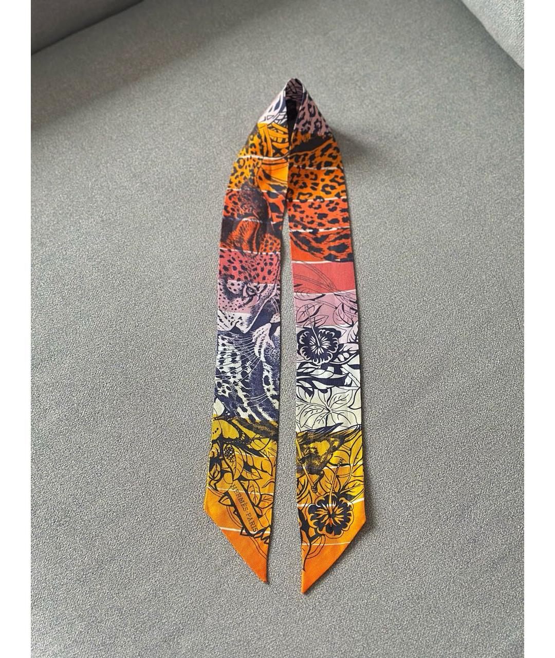 HERMES Оранжевый шелковый платок, фото 3