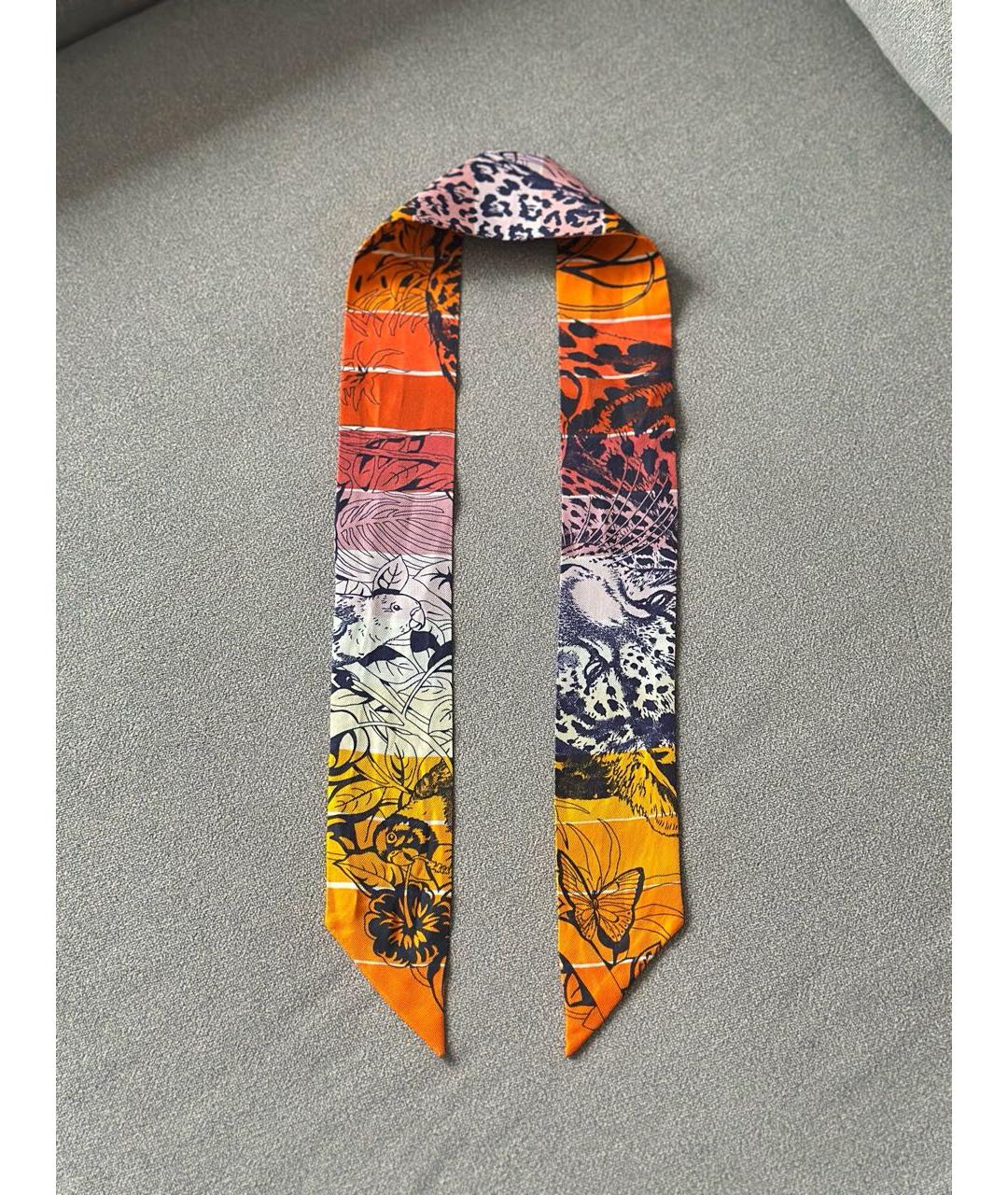 HERMES Оранжевый шелковый платок, фото 4