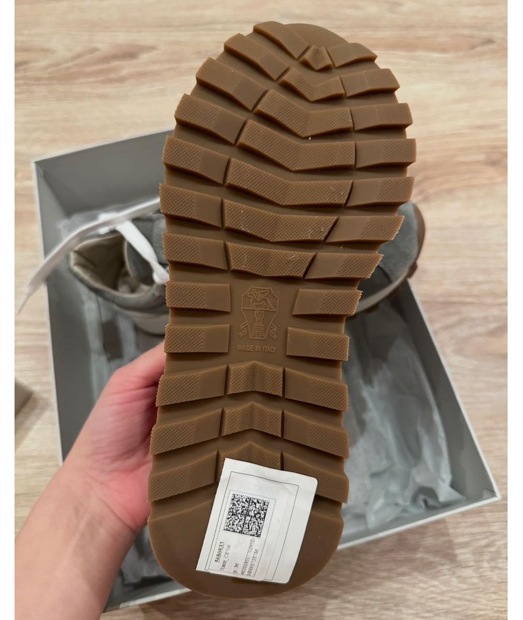 BRUNELLO CUCINELLI Хаки замшевые кроссовки, фото 4