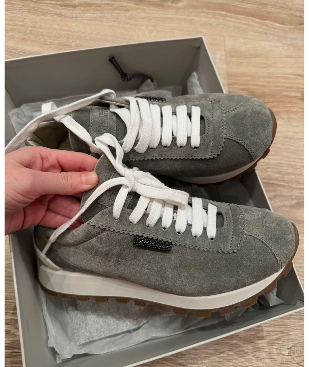 BRUNELLO CUCINELLI Хаки замшевые кроссовки, фото 2