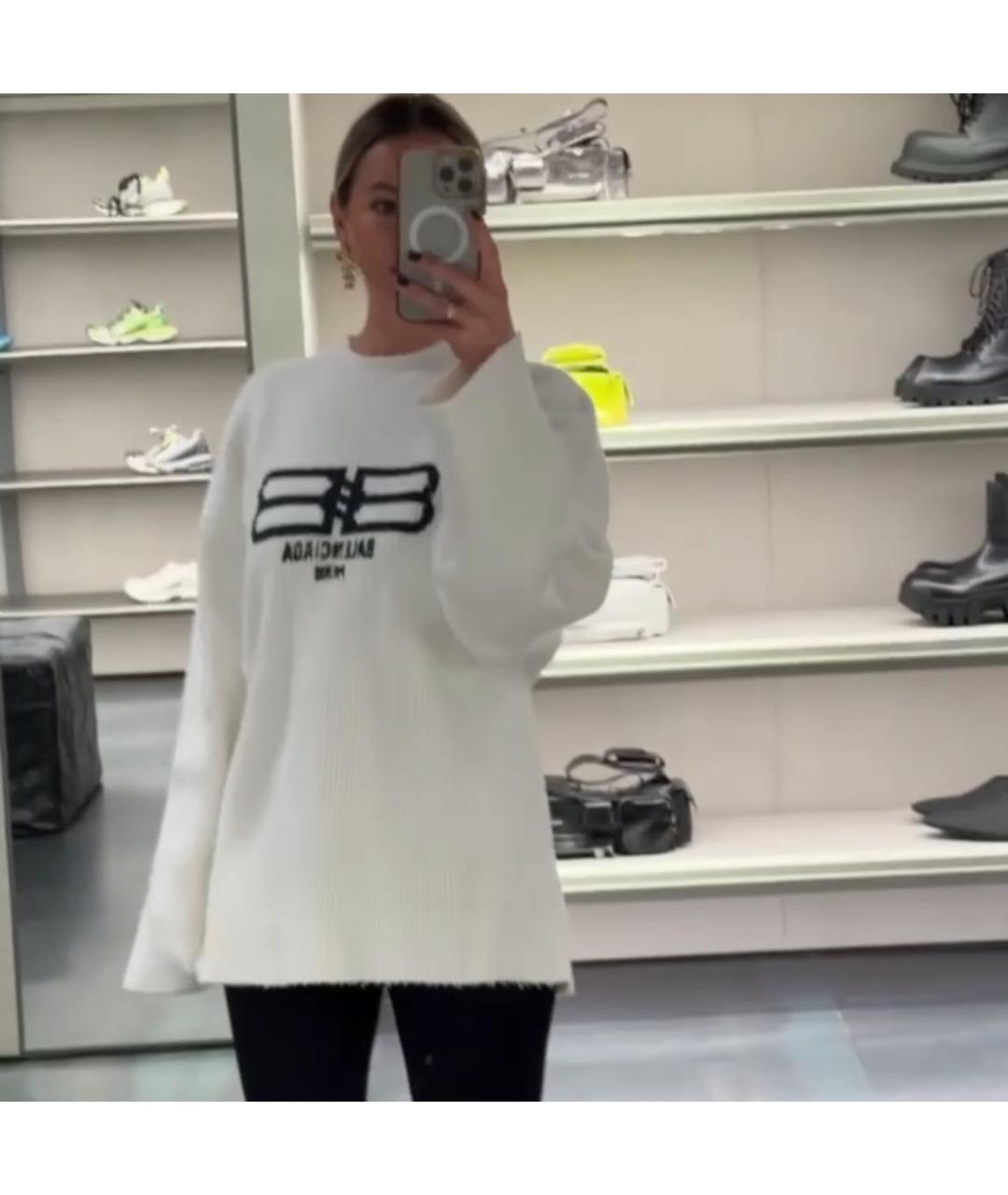 BALENCIAGA Белый хлопковый джемпер / свитер, фото 5