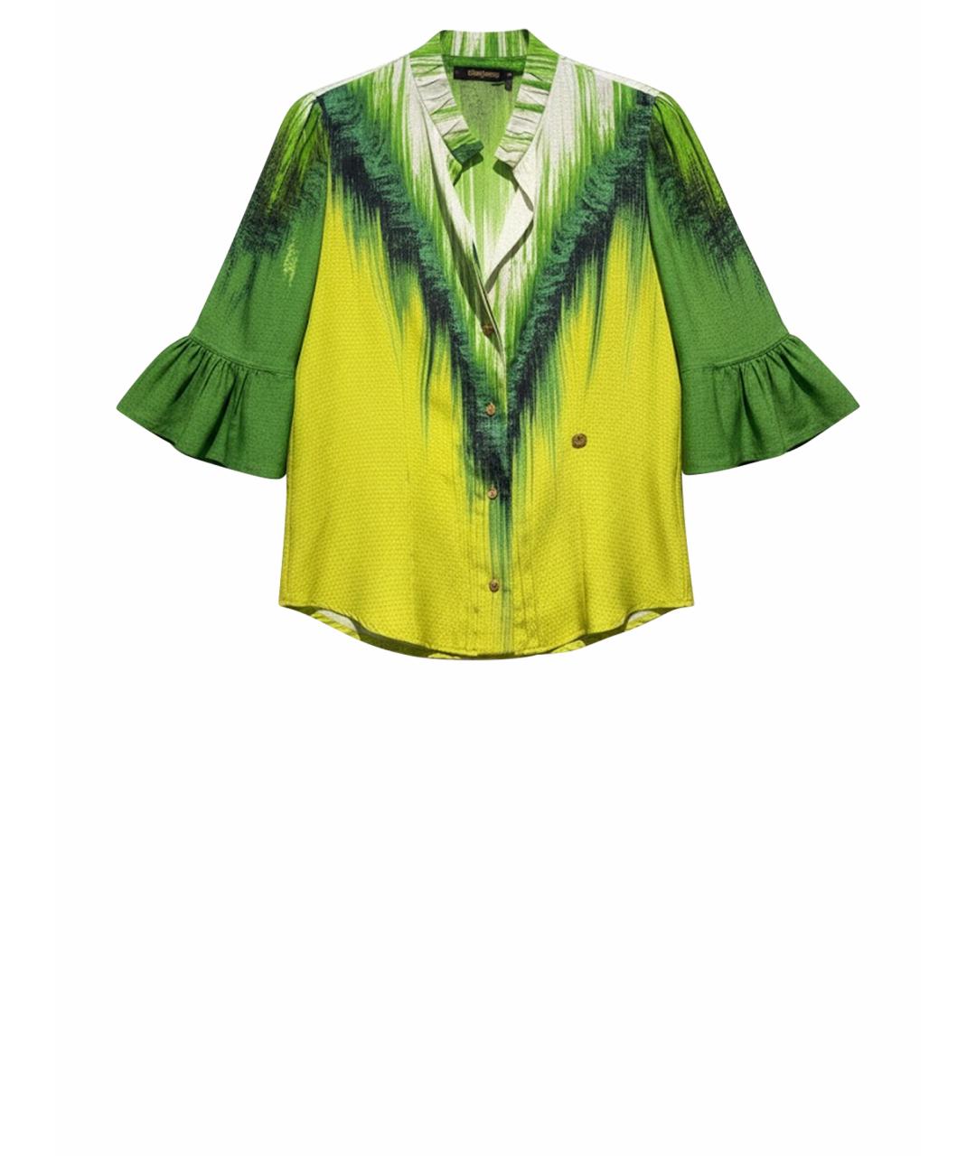 ROBERTO CAVALLI Зеленая шелковая футболка, фото 1