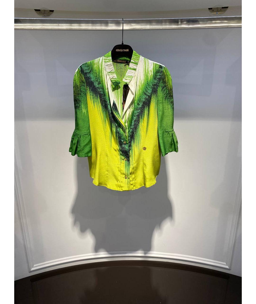 ROBERTO CAVALLI Зеленая шелковая футболка, фото 4