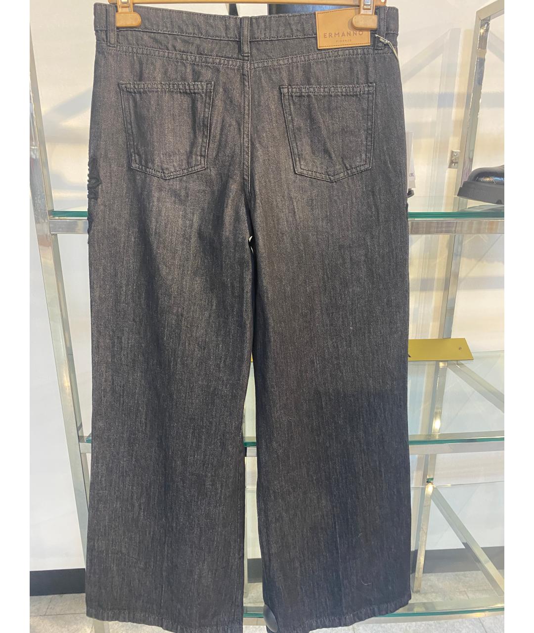 ERMANNO FIRENZE Черные хлопко-эластановые прямые джинсы, фото 2