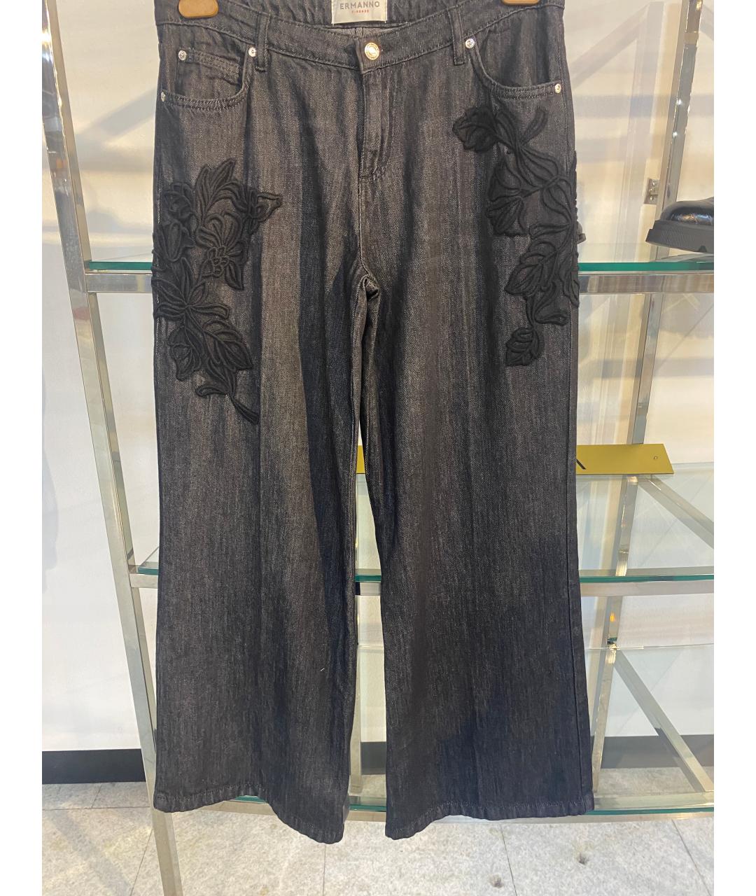 ERMANNO FIRENZE Черные хлопко-эластановые прямые джинсы, фото 6