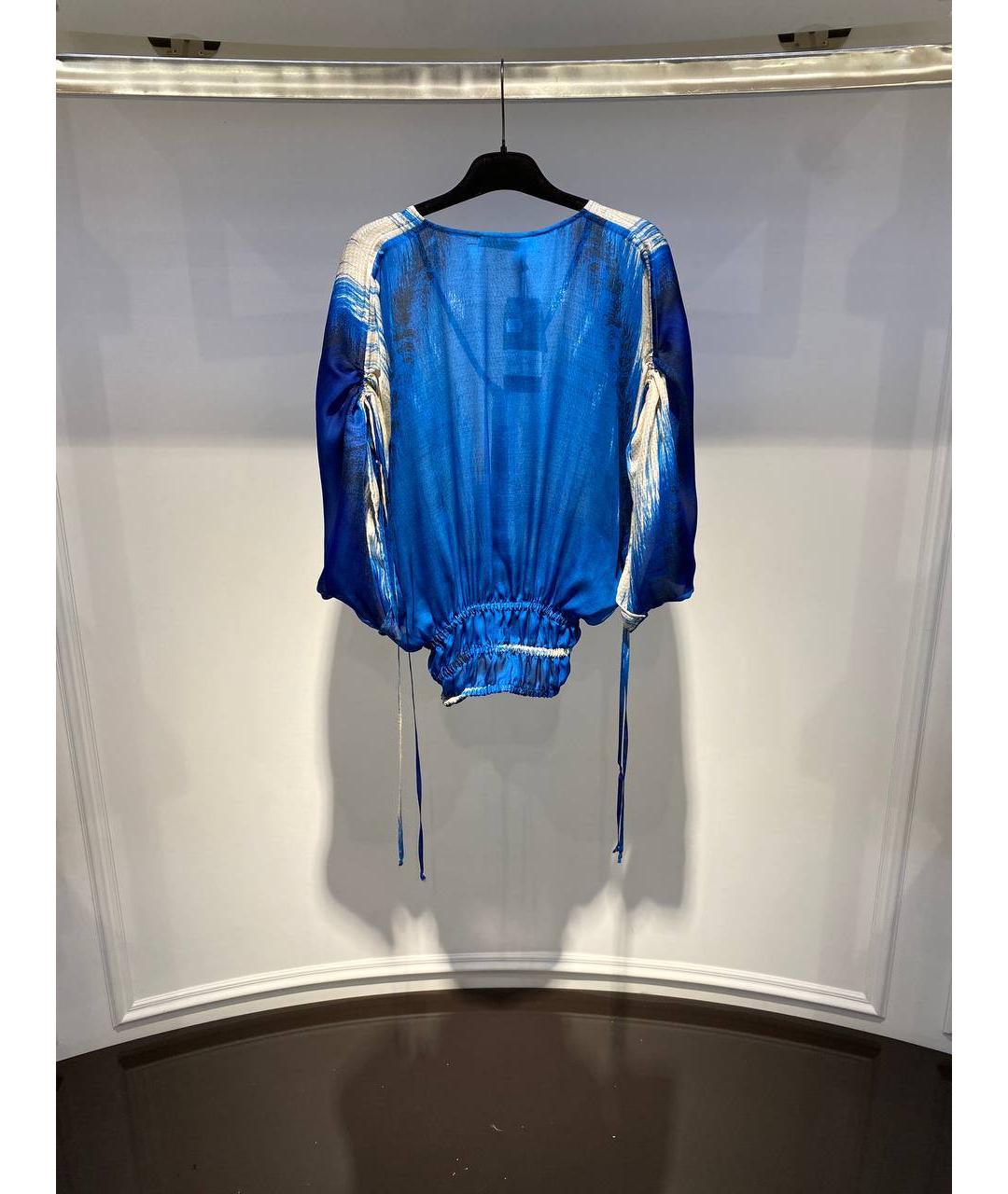 ROBERTO CAVALLI Синяя шелковая блузы, фото 3