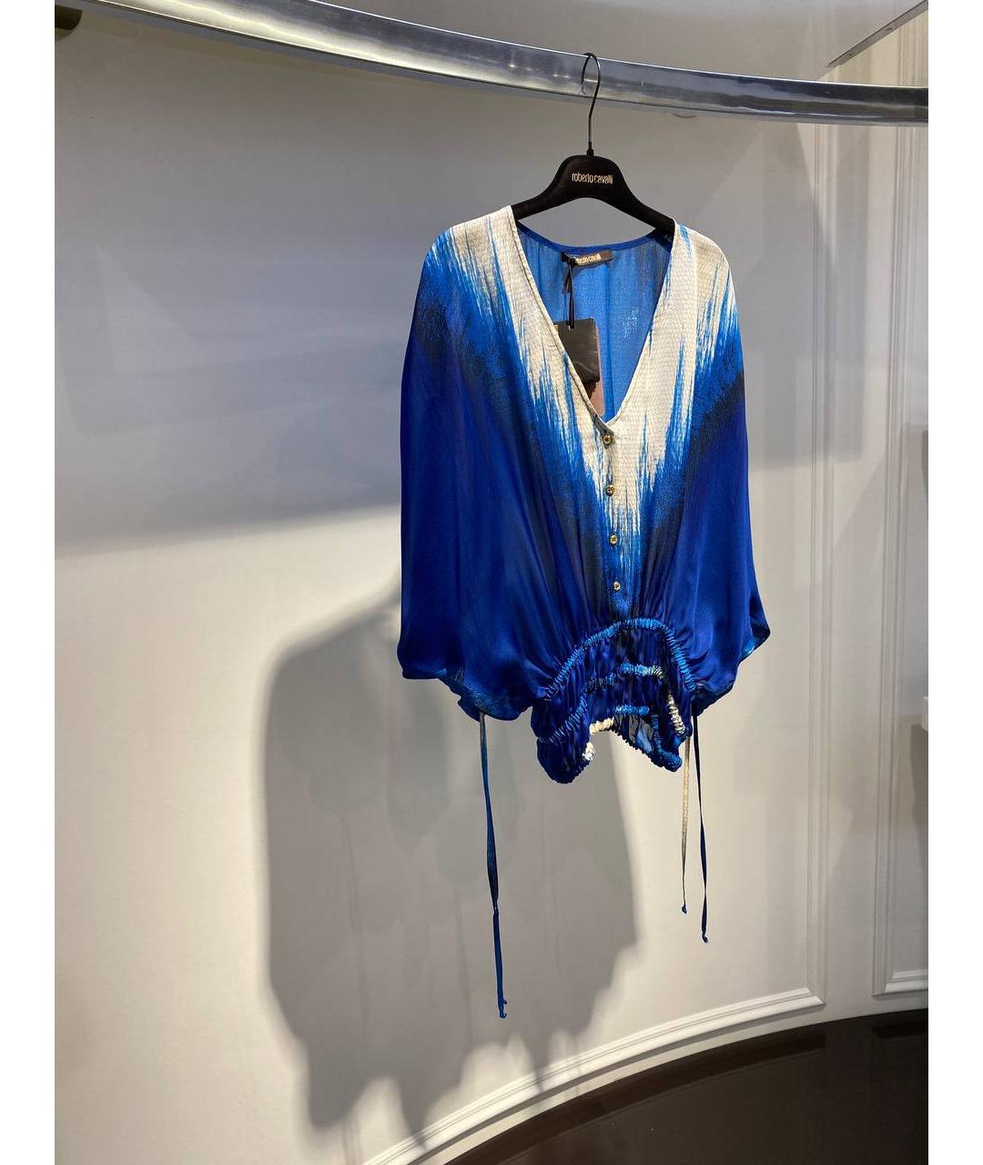 ROBERTO CAVALLI Синяя шелковая блузы, фото 2