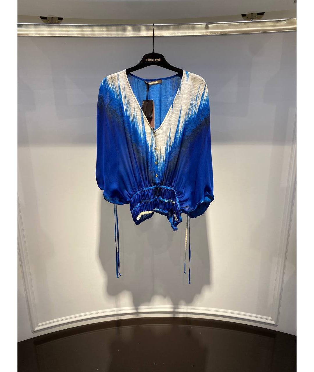ROBERTO CAVALLI Синяя шелковая блузы, фото 4