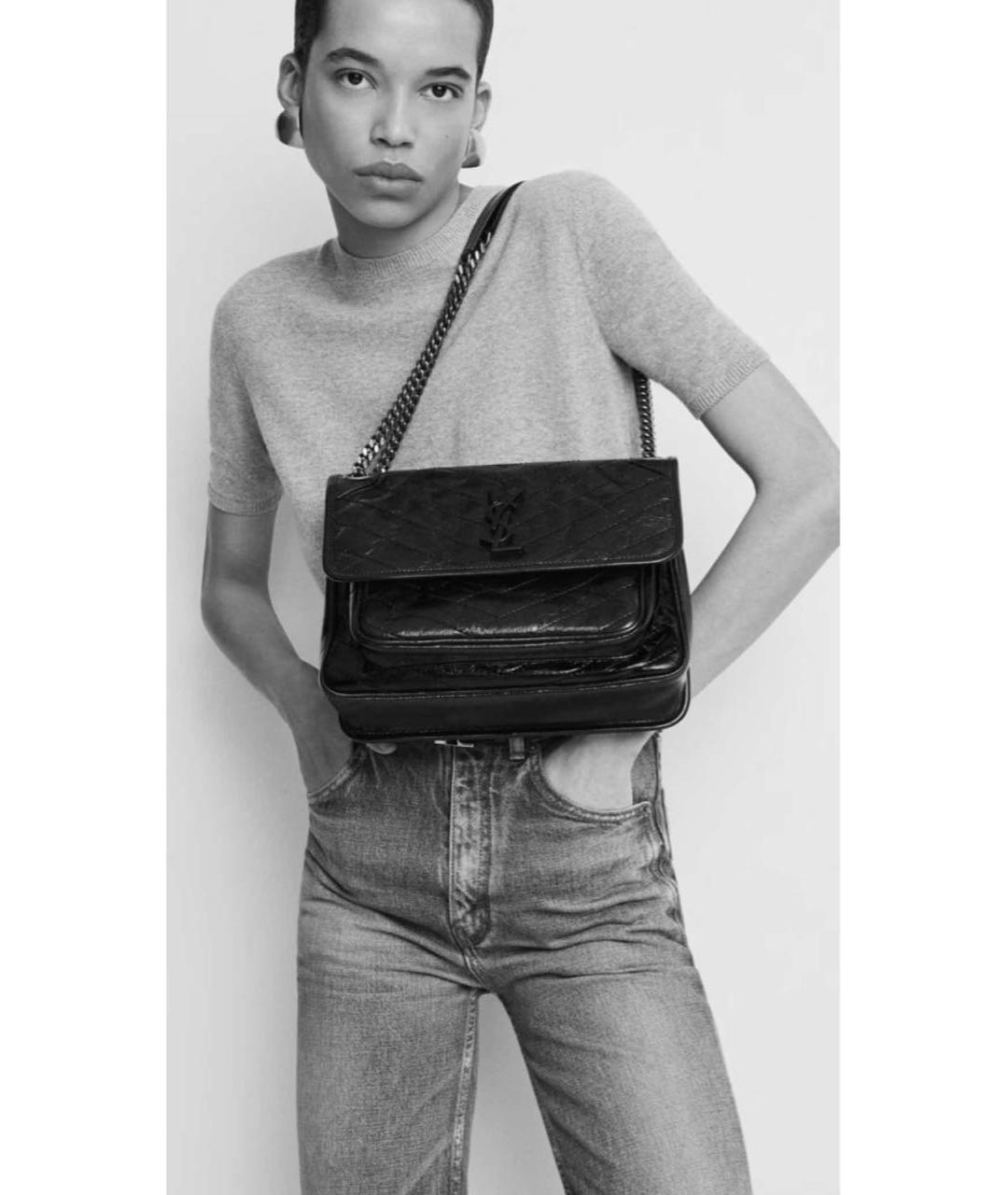 SAINT LAURENT Черная кожаная сумка через плечо, фото 5