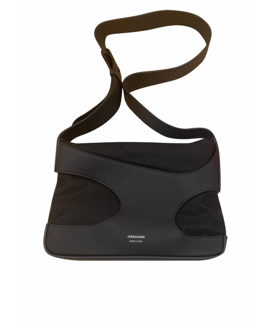 FERRAGAMO Черная кожаная сумка на плечо, фото 1