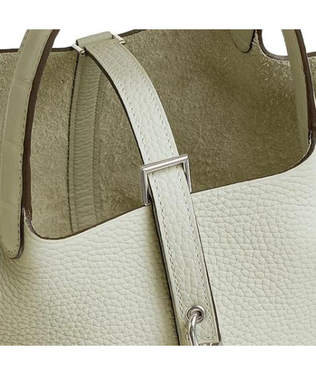 HERMES Серая кожаная сумка с короткими ручками, фото 4