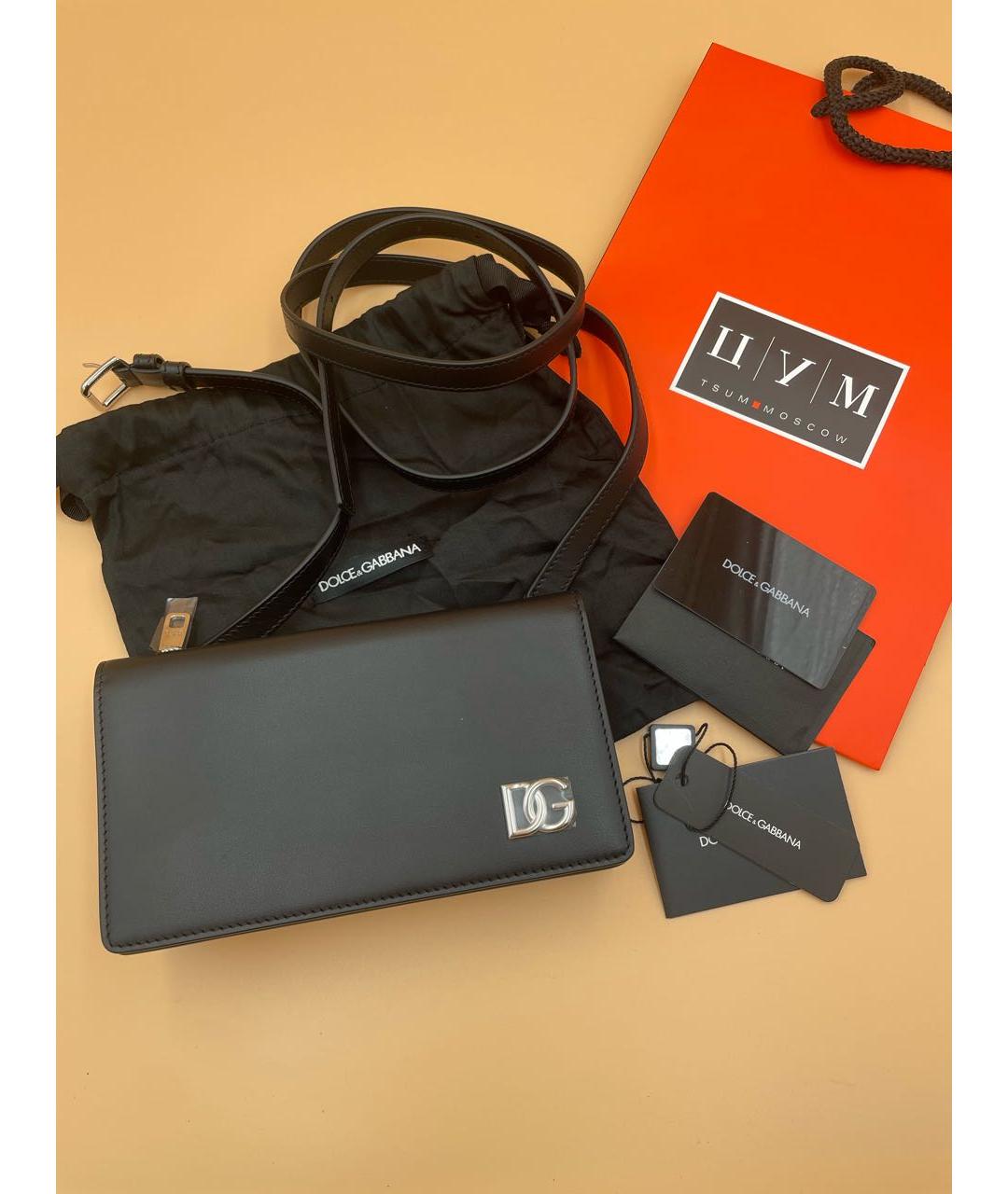 DOLCE&GABBANA Черная кожаная сумка через плечо, фото 2